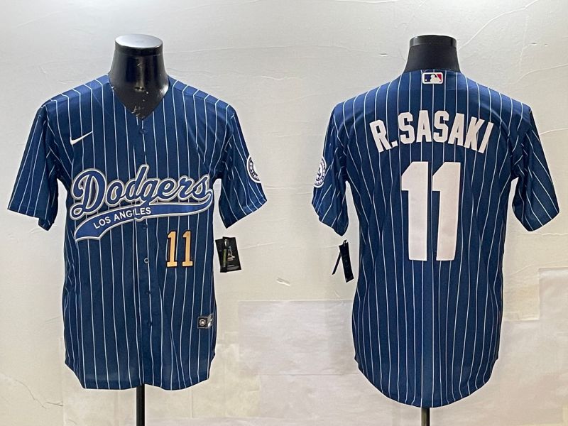 Men Los Angeles Dodgers 11 R.Sasaki Blue Stripe Joint Name 2025 Nike MLB Jersey style 4